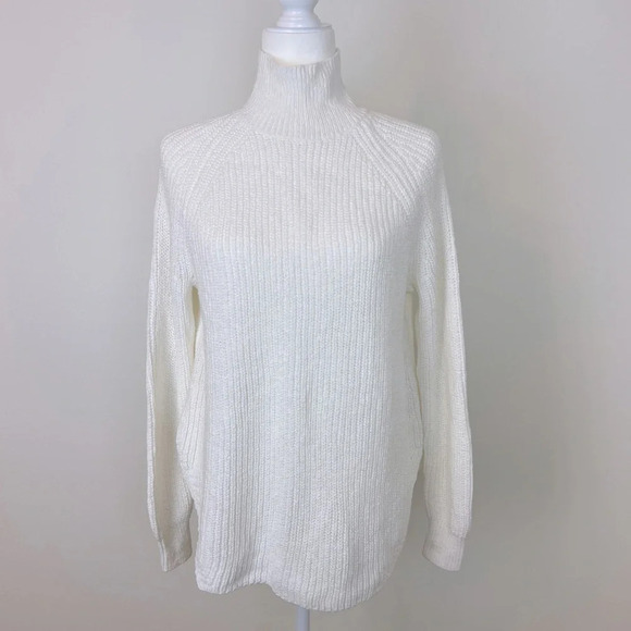 Maeve Anthropologie Winter White Mockneck Turtleneck Sweater X-Small Cotton Fall - Picture 1 of 5